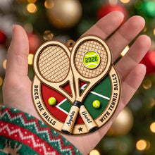 Deck The Halls With Tennis Balls Rackets And Court - Personalized Custom Wood Ornament, Custom Shaped - HOB373_WDO
