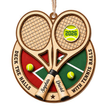 Deck The Halls With Tennis Balls Rackets And Court - Personalized Custom Wood Ornament, Custom Shaped - HOB373_WDO