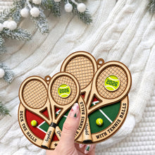 Deck The Halls With Tennis Balls Rackets And Court - Personalized Custom Wood Ornament, Custom Shaped - HOB373_WDO