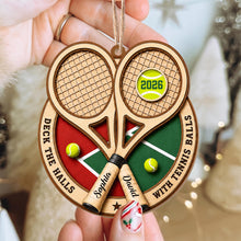 Deck The Halls With Tennis Balls Rackets And Court - Personalized Custom Wood Ornament, Custom Shaped - HOB373_WDO
