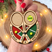 Deck The Halls With Tennis Balls Rackets And Court - Personalized Custom Wood Ornament, Custom Shaped - HOB373_WDO