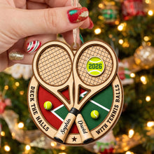 Deck The Halls With Tennis Balls Rackets And Court - Personalized Custom Wood Ornament, Custom Shaped - HOB373_WDO