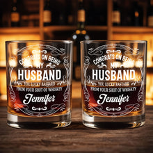 Congrats On Being My Husband, You Lucky (Workaround for offensive term) - Personalized Custom Whiskey Glass - HSB032_RWG