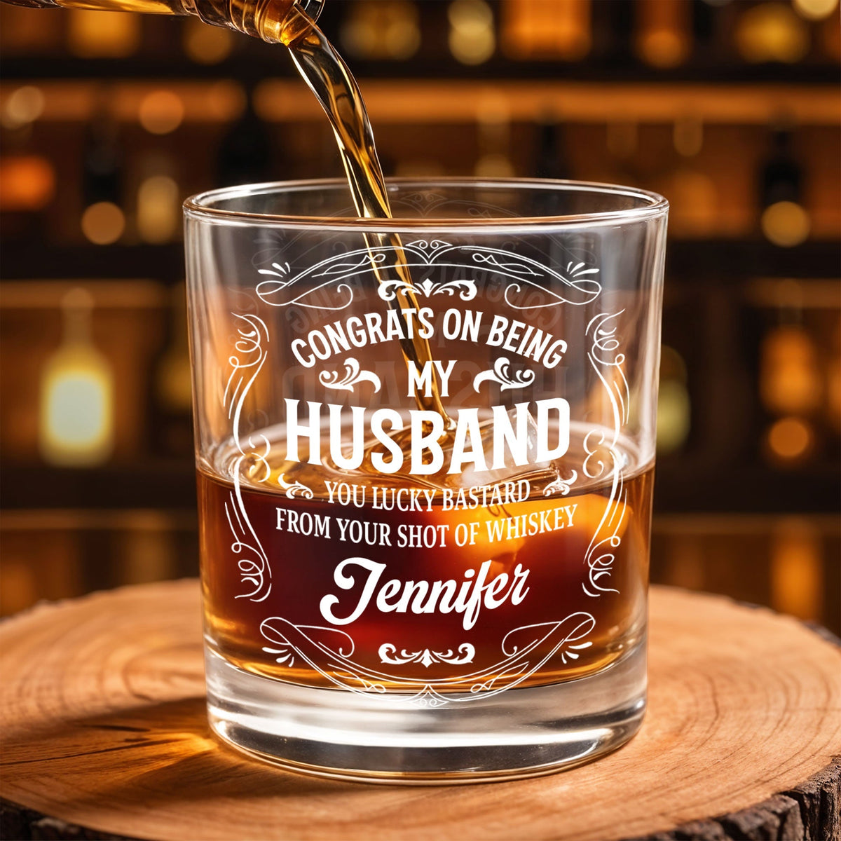 Congrats On Being My Husband, You Lucky (Workaround for offensive term) - Personalized Custom Whiskey Glass - HSB032_RWG