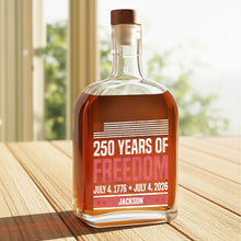 250 Years Of Freedom American Flag Patriotic Design - Personalized Whiskey Bottle - INDE176_WHIBA