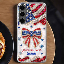 America's 250th Patriotic Rhinestone Bow And USA Flag - Personalized Clear Phone Case - INDE255_PHC