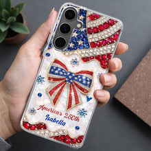 America's 250th Patriotic Rhinestone Bow And USA Flag - Personalized Clear Phone Case - INDE255_PHC