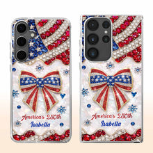 America's 250th Patriotic Rhinestone Bow And USA Flag - Personalized Clear Phone Case - INDE255_PHC