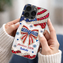 America's 250th Patriotic Rhinestone Bow And USA Flag - Personalized Clear Phone Case - INDE255_PHC