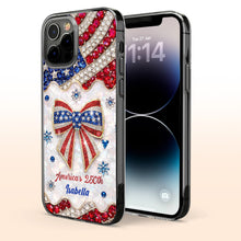 America's 250th Patriotic Rhinestone Bow And USA Flag - Personalized Clear Phone Case - INDE255_PHC