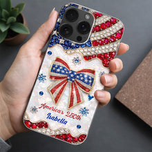 America's 250th Patriotic Rhinestone Bow And USA Flag - Personalized Clear Phone Case - INDE255_PHC