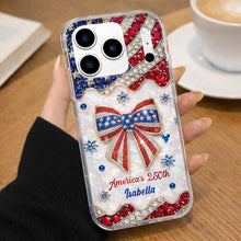 America's 250th Patriotic Rhinestone Bow And USA Flag - Personalized Clear Phone Case - INDE255_PHC