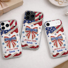 America's 250th Patriotic Rhinestone Bow And USA Flag - Personalized Clear Phone Case - INDE255_PHC