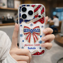 America's 250th Patriotic Rhinestone Bow And USA Flag - Personalized Clear Phone Case - INDE255_PHC