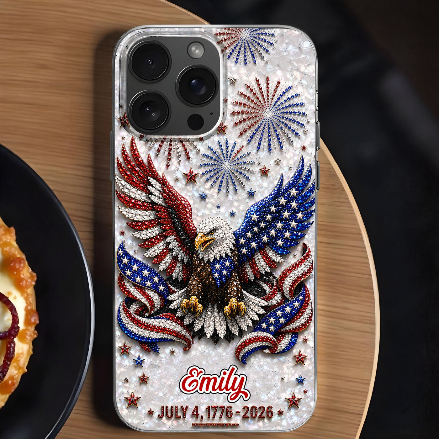 Independence Day Bald Eagle With American Flag And Fireworks - Personalized Clear Phone Case - INDE487_PHC