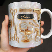 Master of Style Gold Salon Chair Scissors and Professional Hair Artistry - Personalized Custom Coffee Mug - JBS132_MG