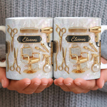 Master of Style Gold Salon Chair Scissors and Professional Hair Artistry - Personalized Custom Coffee Mug - JBS132_MG