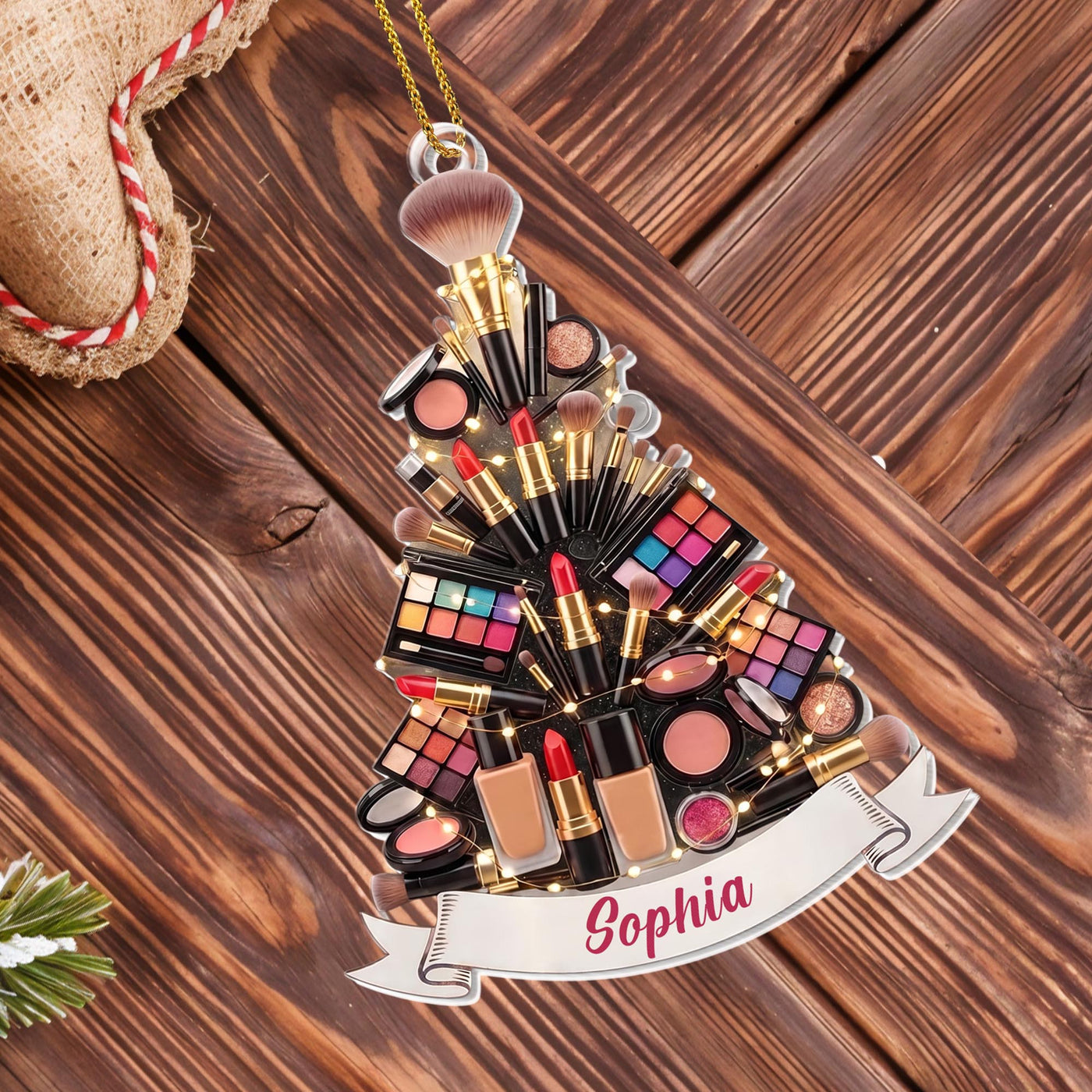 A Glamorous Holiday Makeup Lover Christmas Tree Palette And Lipstick - Personalized Custom Acrylic Ornament, Christmas Gift - JBS353_ACO