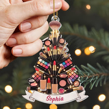 A Glamorous Holiday Makeup Lover Christmas Tree Palette And Lipstick - Personalized Custom Acrylic Ornament, Christmas Gift - JBS353_ACO
