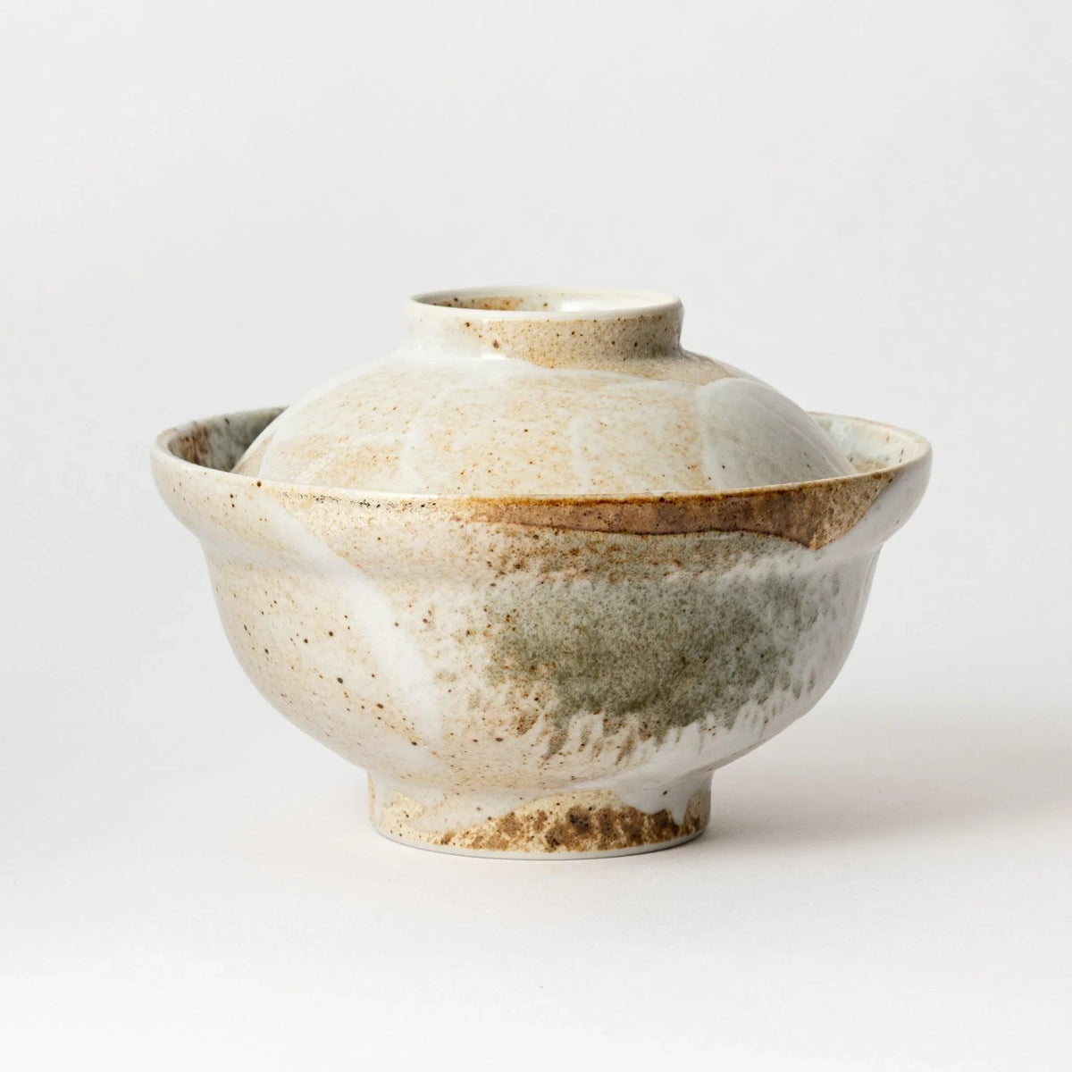 Rustic Earth-Tone Donburi Bowl with Lid
