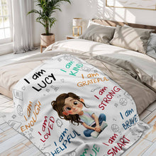 I Am Strong, Brave And Unique, Cartoon Character Blanket - Personalized Custom Blanket - KID243_BLK