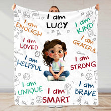 I Am Strong, Brave And Unique, Cartoon Character Blanket - Personalized Custom Blanket - KID243_BLK