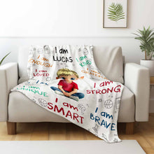 I Am Strong, Brave And Unique, Cartoon Character Blanket - Personalized Custom Blanket - KID243_BLK