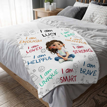 I Am Strong, Brave And Unique, Cartoon Character Blanket - Personalized Custom Blanket - KID243_BLK