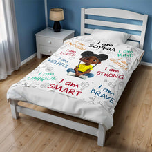 I Am Strong, Brave And Unique, Cartoon Character Blanket - Personalized Custom Blanket - KID243_BLK