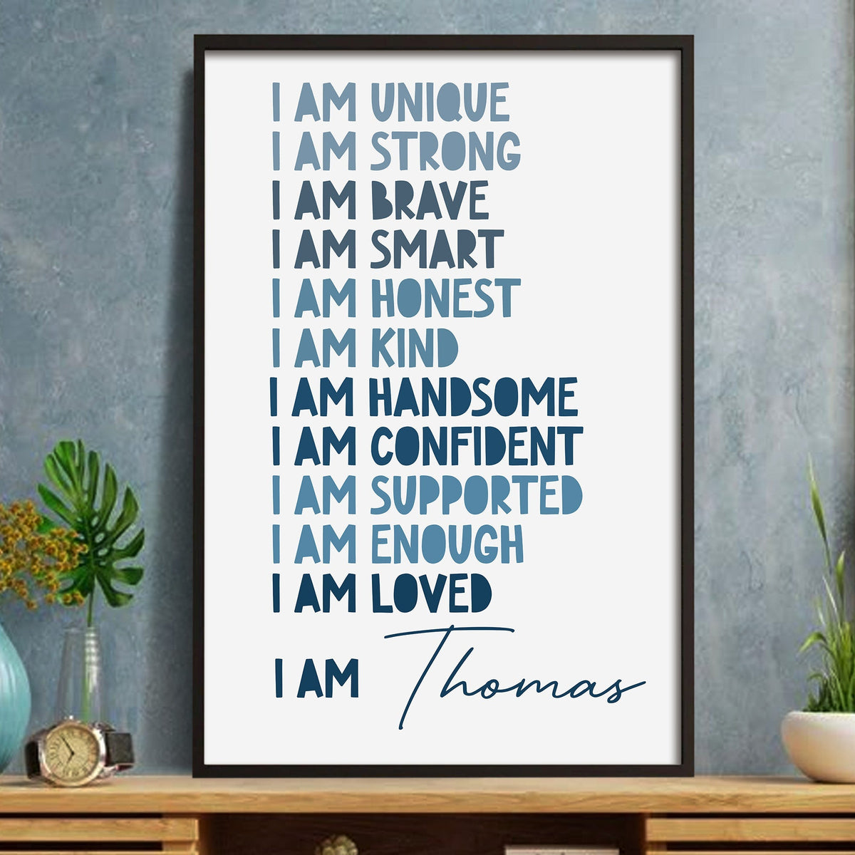 I Am Unique, Strong, Brave Typography Poster - Personalized Custom Vertical Poster - KID294_VPOS