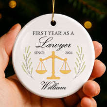 First Year As A Lawyer With Scales Of Justice - Personalized Custom Ceramic Ornament With Round Shape - LAW008_RCE