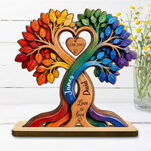 Love Is Love Pride Rainbow Tree With Heart Design - Personalized Custom 2-Layer Wood Plaque With Flat Base - LPRIDE004_WPLA