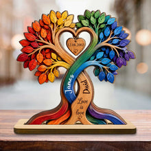 Love Is Love Pride Rainbow Tree With Heart Design - Personalized Custom 2-Layer Wood Plaque With Flat Base - LPRIDE004_WPLA