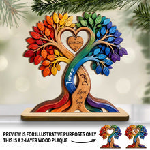 Love Is Love Pride Rainbow Tree With Heart Design - Personalized Custom 2-Layer Wood Plaque With Flat Base - LPRIDE004_WPLA