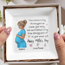 This Mother's Day I'm Snuggled Up Inside Your Belly Pregnant Woman - Personalized Custom Jewelry Dish, Square Ceramic Dish - MOM259_SCRD