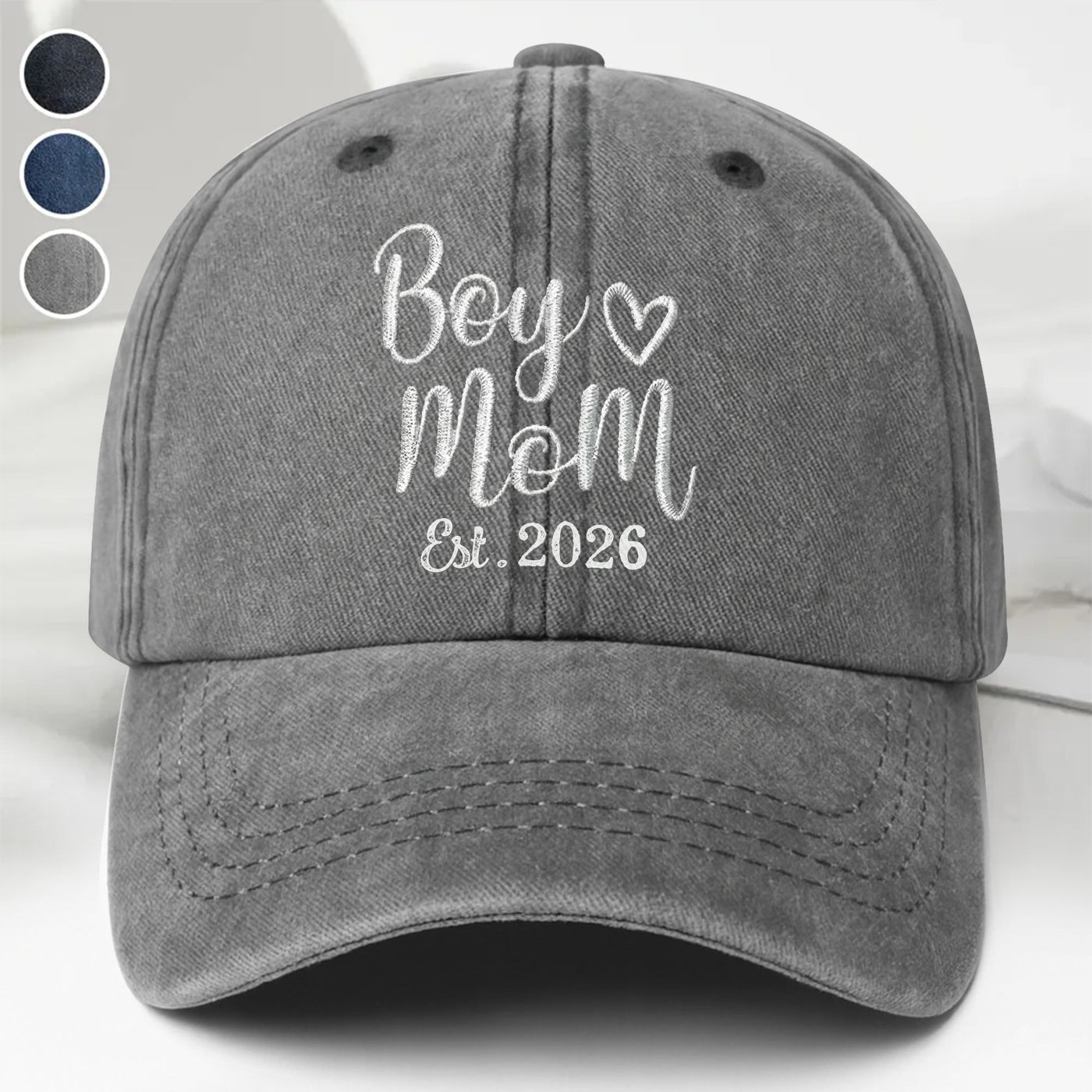 Boy Mom Est With Heart Custom Year - Personalized Custom Washed Denim Cap - MOM291_WDCAP