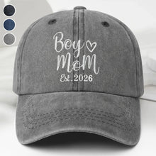 Boy Mom Est With Heart Custom Year - Personalized Custom Washed Denim Cap - MOM291_WDCAP