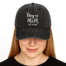 Boy Mom Est With Heart Custom Year - Personalized Custom Washed Denim Cap - MOM291_WDCAP