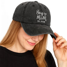 Boy Mom Est With Heart Custom Year - Personalized Custom Washed Denim Cap - MOM291_WDCAP