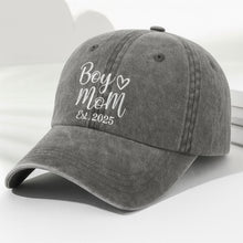 Boy Mom Est With Heart Custom Year - Personalized Custom Washed Denim Cap - MOM291_WDCAP