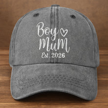 Boy Mom Est With Heart Custom Year - Personalized Custom Washed Denim Cap - MOM291_WDCAP