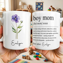 Boy Mom Definition With Custom Birth Month Flower Design - Personalized Custom Coffee Mug - MOM381_MG