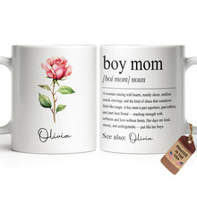 Boy Mom Definition With Custom Birth Month Flower Design - Personalized Custom Coffee Mug - MOM381_MG