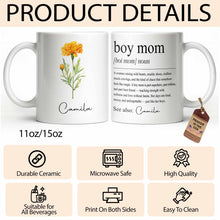 Boy Mom Definition With Custom Birth Month Flower Design - Personalized Custom Coffee Mug - MOM381_MG
