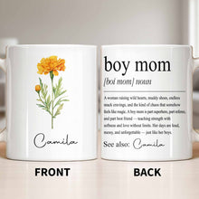 Boy Mom Definition With Custom Birth Month Flower Design - Personalized Custom Coffee Mug - MOM381_MG