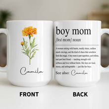 Boy Mom Definition With Custom Birth Month Flower Design - Personalized Custom Coffee Mug - MOM381_MG