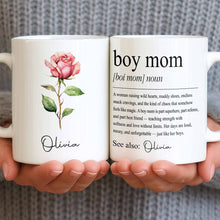 Boy Mom Definition With Custom Birth Month Flower Design - Personalized Custom Coffee Mug - MOM381_MG