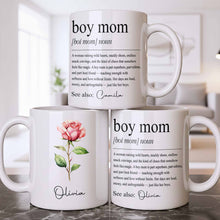Boy Mom Definition With Custom Birth Month Flower Design - Personalized Custom Coffee Mug - MOM381_MG