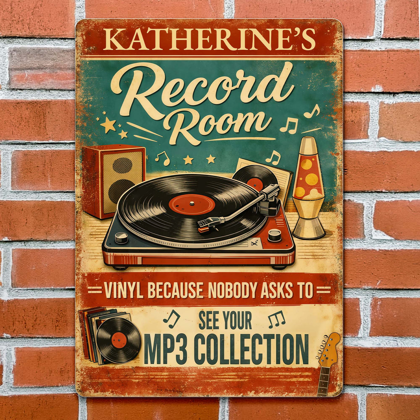 Record Room Vinyl Because Nobody Asks To See MP3 Collection Turntable - Personalized Metal Sign - MUSIC007_MSIGN