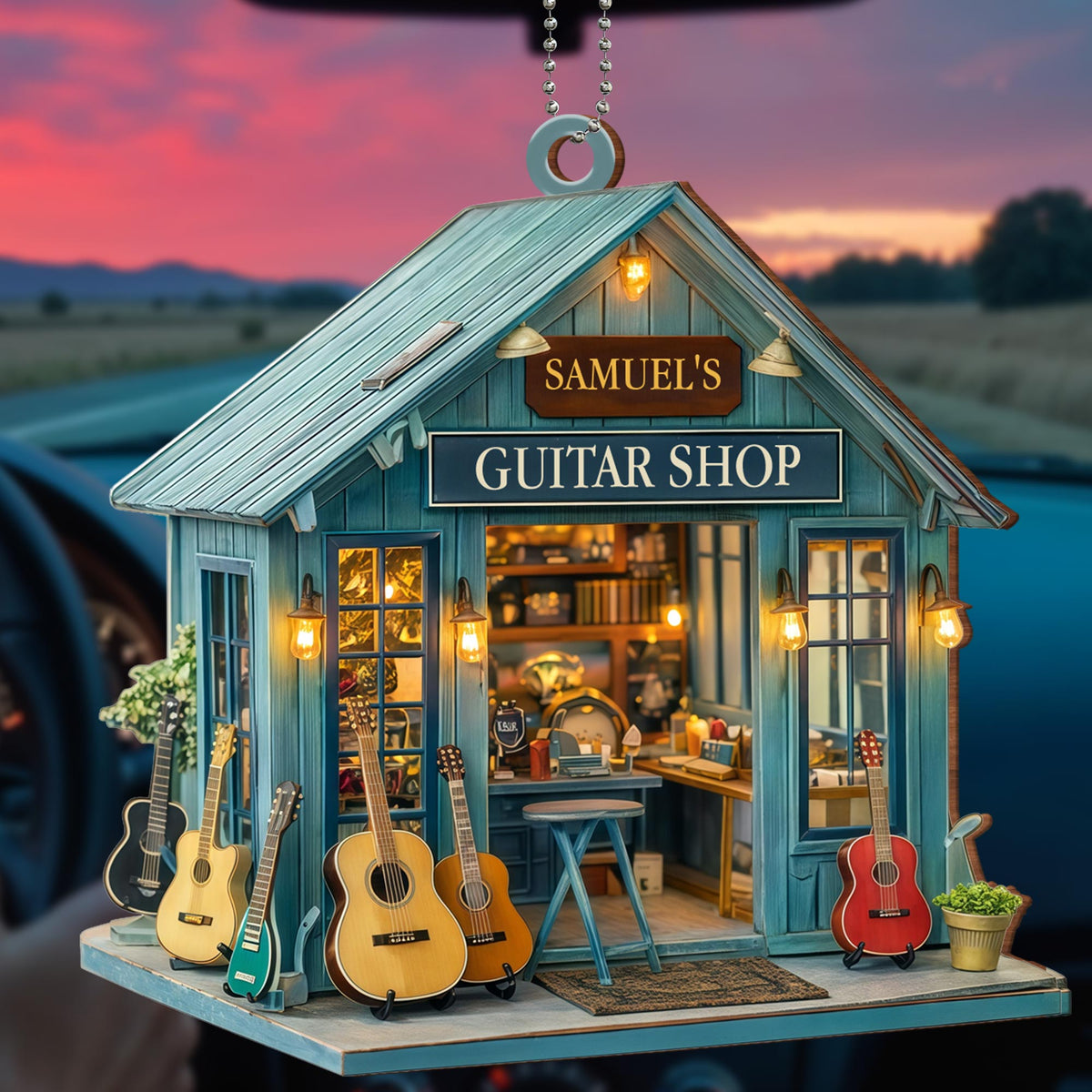 My Guitar Shop Musical Instruments Design - Personalized Custom Wood Ornament, Car Hanging Ornament - MUSIC007_WCA